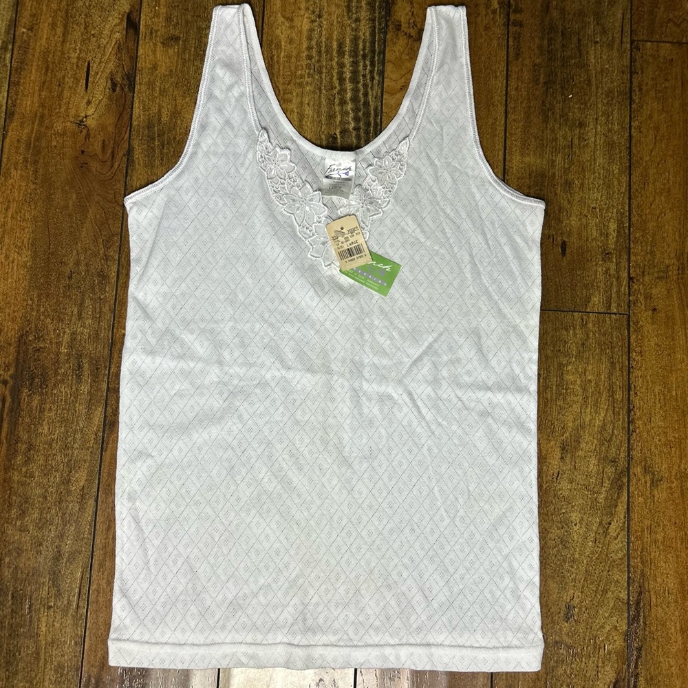 FRENCH White Lace Trim Camisole Tank Top Size L NWT 100% Cotton